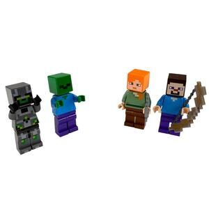Lego Minecraft Minifigure Bundle Zombie, Skull Arena Player 1, Alex and Steve